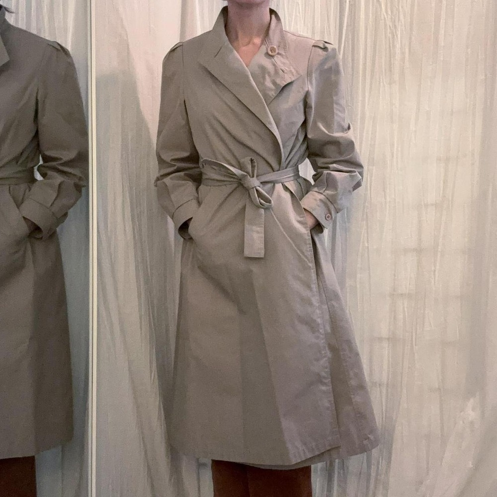 Gray‎ Belted Trench Coat Vintage 80s Mod Minimalist Rain Jacket